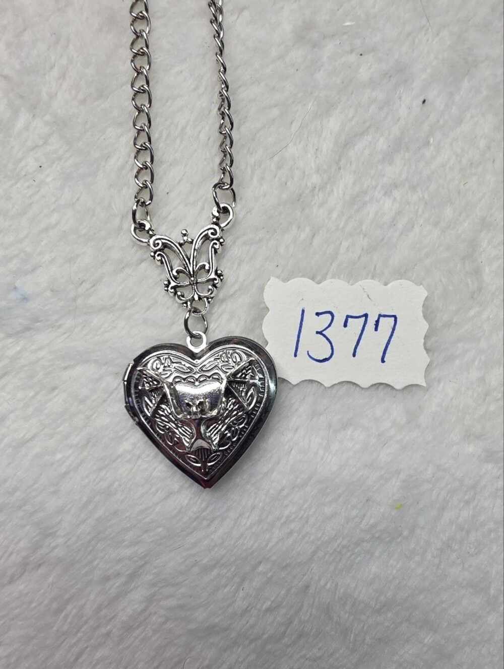Silver Bat Heart Locket Necklace